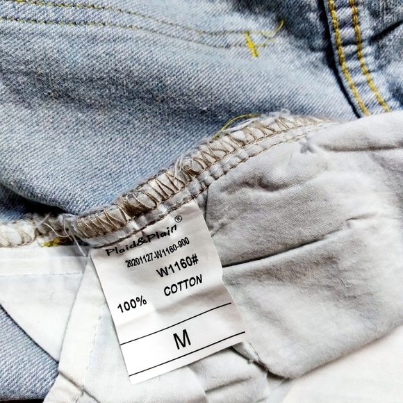 Plaid & Plain Light Wash Paperbag Waist Cuffed Denim Shorts NWT - Picture 6 of 6